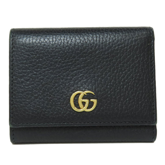 GUCCI Bifold Wallet 474746 leather black GG Marmont Tri-Fold Wallet Women Used Authentic