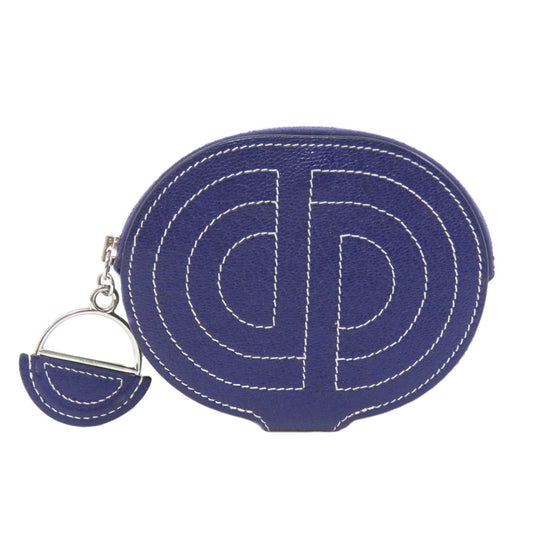 HERMES Coin case Shave Navy In-the-Loop SilverMetal Women Used Authentic