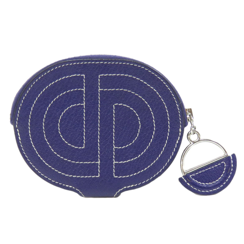 HERMES Coin case Shave Navy In-the-Loop SilverMetal Women Used Authentic