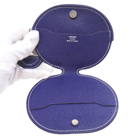 HERMES Coin case Shave Navy In-the-Loop SilverMetal Women Used Authentic