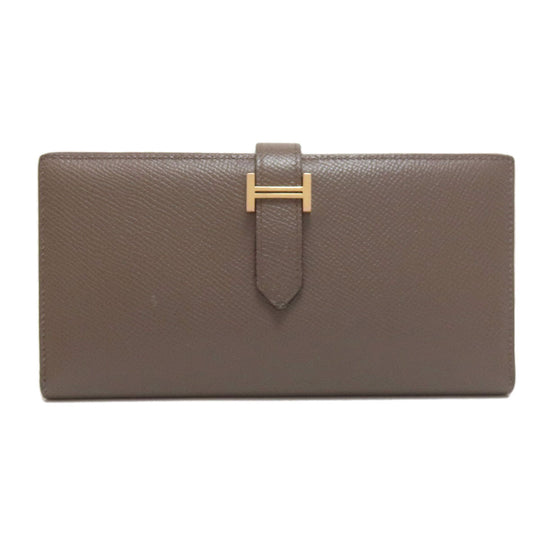 HERMES Long Wallet Purse Epsom beige Bearn Soufflet Gold Metal Women Used Authentic