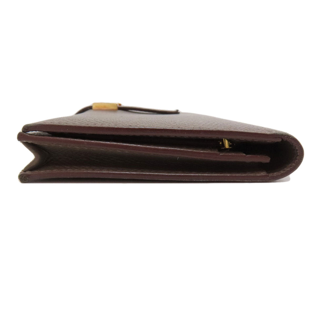 HERMES Long Wallet Purse Epsom beige Bearn Soufflet Gold Metal Women Used Authentic