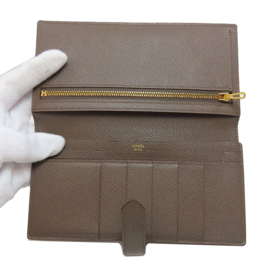HERMES Long Wallet Purse Epsom beige Bearn Soufflet Gold Metal Women Used Authentic