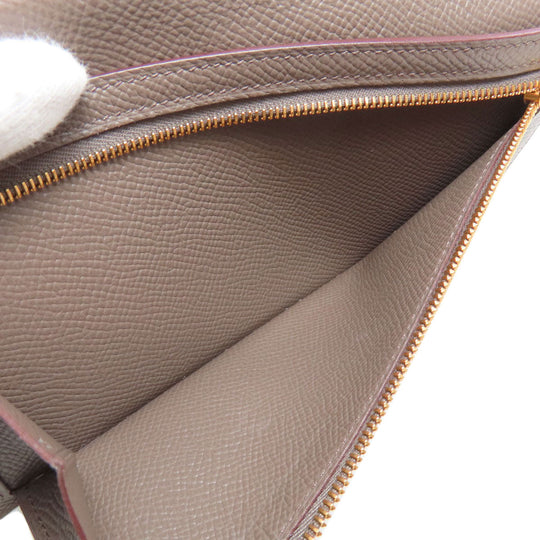 HERMES Long Wallet Purse Epsom beige Bearn Soufflet Gold Metal Women Used Authentic