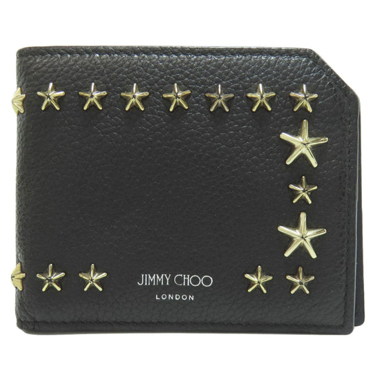 JIMMY CHOO Bifold Wallet leather black Star motif Women Used Authentic