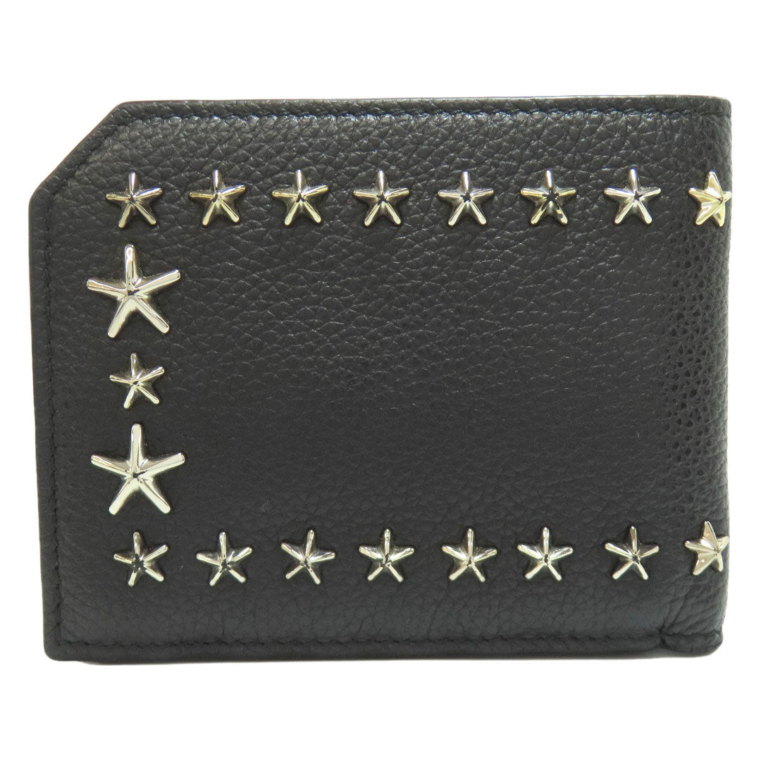 JIMMY CHOO Bifold Wallet leather black Star motif Women Used Authentic