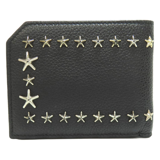 JIMMY CHOO Bifold Wallet leather black Star motif Women Used Authentic