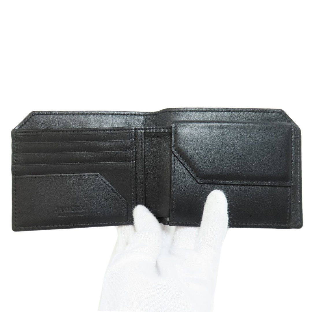 JIMMY CHOO Bifold Wallet leather black Star motif Women Used Authentic