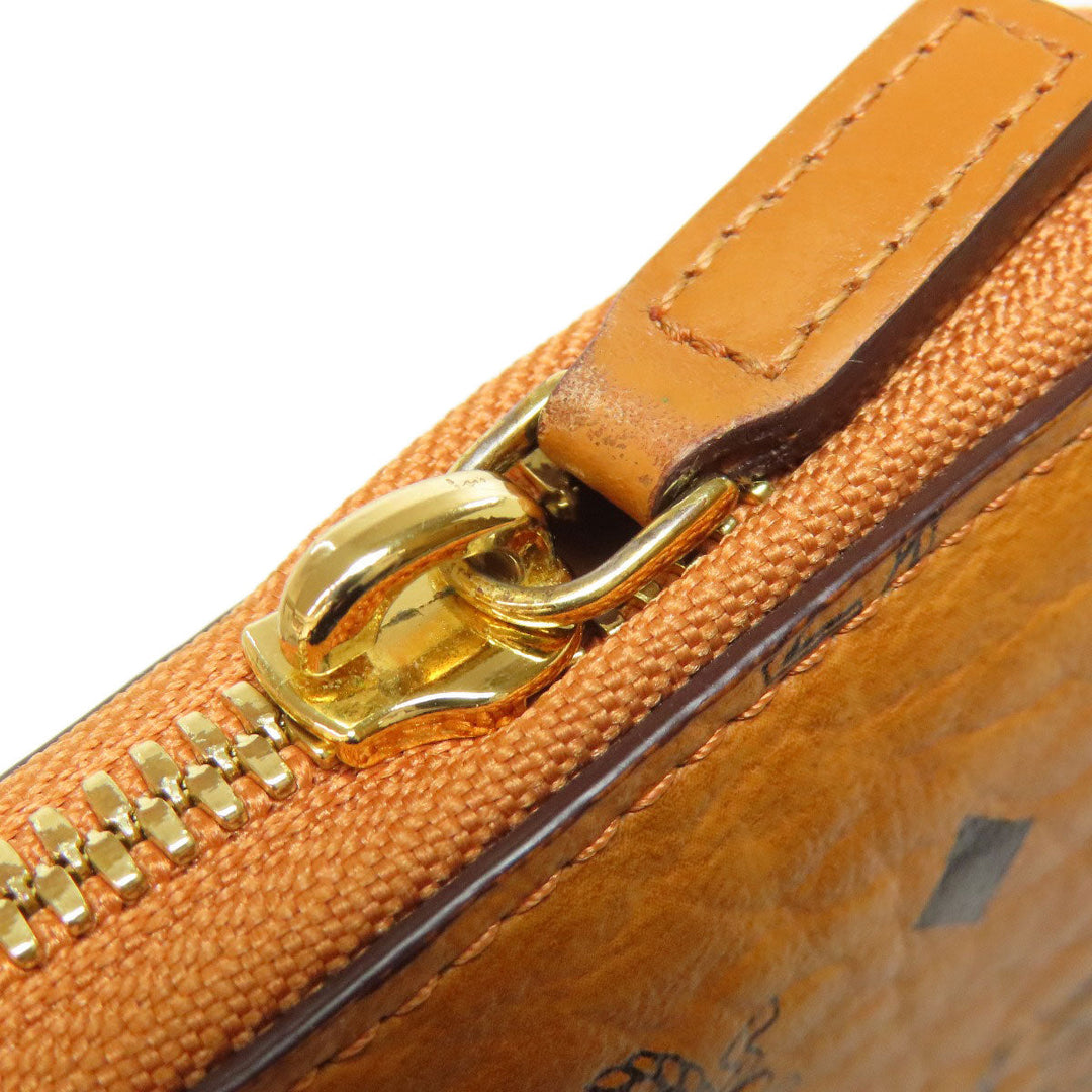 MCM Long Wallet Purse PVC Brown Zip Around Women Used Authentic
