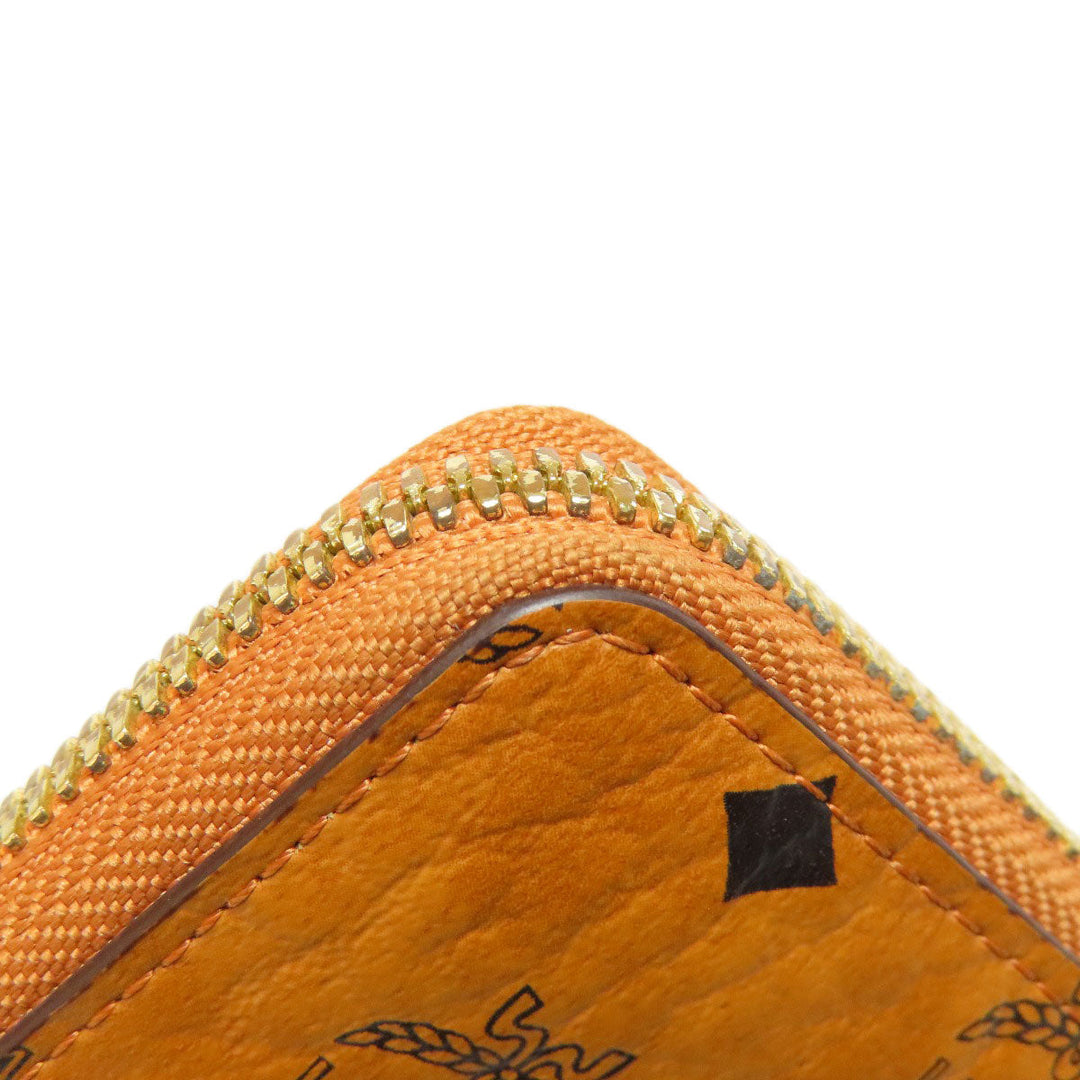 MCM Long Wallet Purse PVC Brown Zip Around Women Used Authentic