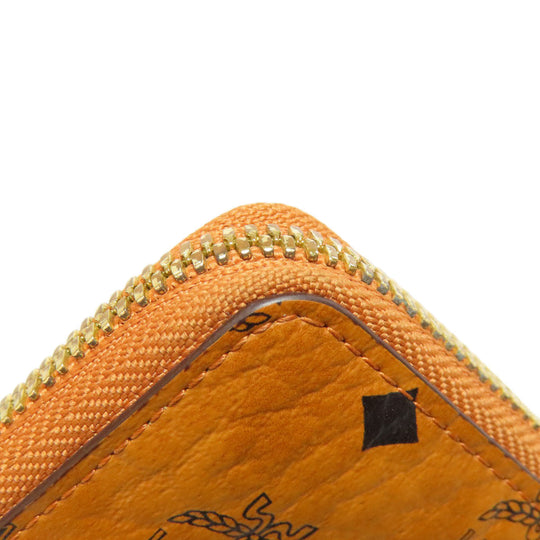 MCM Long Wallet Purse PVC Brown Zip Around Women Used Authentic