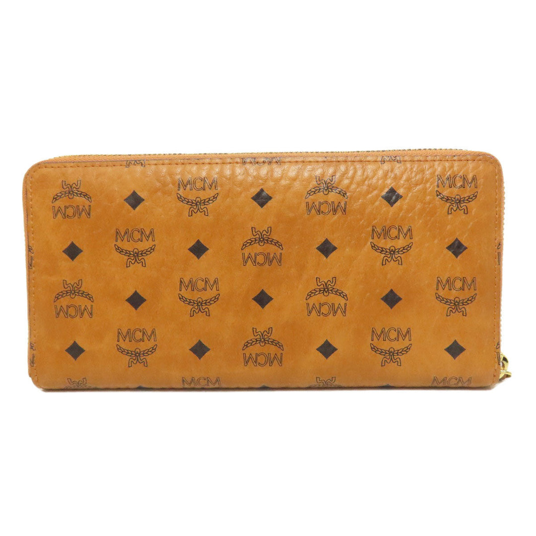MCM Long Wallet Purse PVC Brown Zip Around Women Used Authentic