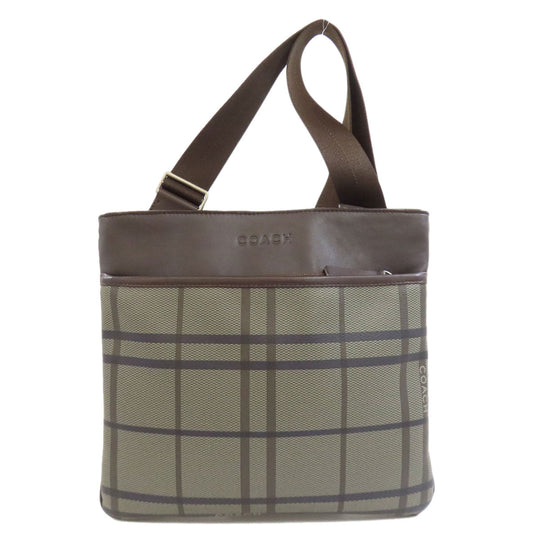 COACH Shoulder Bag F70751 Leather, PVC Brown Check Pattern Women Used Authentic