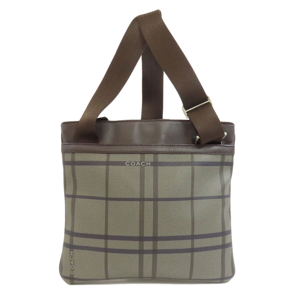 COACH Shoulder Bag F70751 Leather, PVC Brown Check Pattern Women Used Authentic
