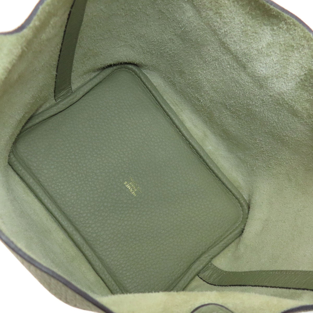 HERMES Handbag Taurillon Clemence green Picotin Lock PM Gold Metal Women Used Authentic