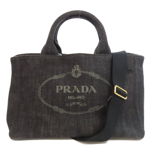 PRADA Tote Bag B2642B denim black Canapa 2WAY Women Used Authentic