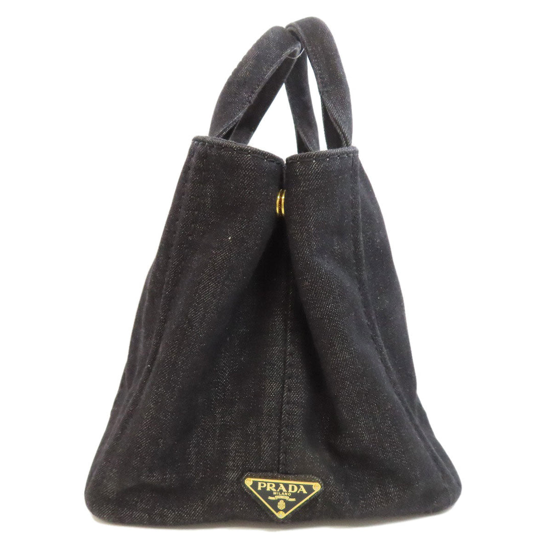 PRADA Tote Bag B2642B denim black Canapa 2WAY Women Used Authentic
