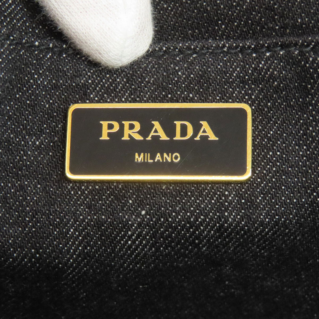 PRADA Tote Bag B2642B denim black Canapa 2WAY Women Used Authentic