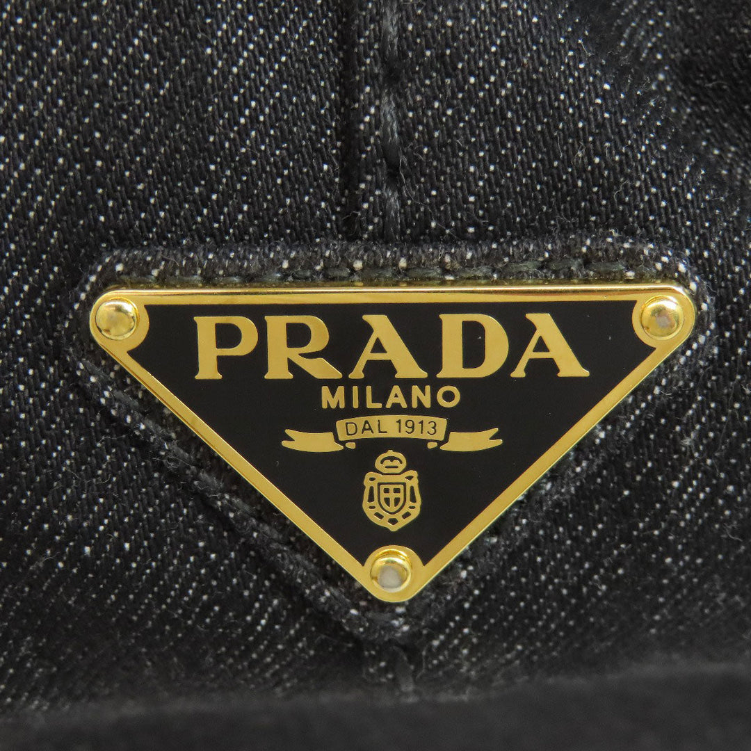 PRADA Tote Bag B2642B denim black Canapa 2WAY Women Used Authentic