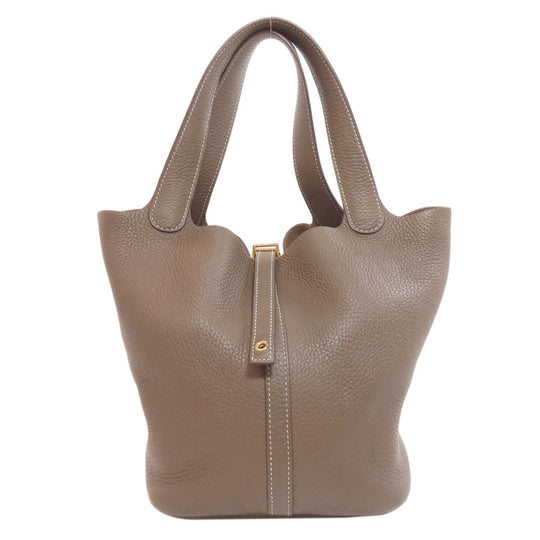 HERMES Handbag Taurillon Clemence beige Picotin Lock MM Etoupe Gold Metal