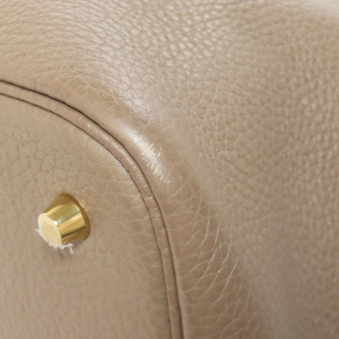 HERMES Handbag Taurillon Clemence beige Picotin Lock MM Etoupe Gold Metal