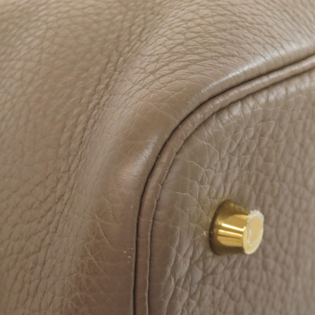 HERMES Handbag Taurillon Clemence beige Picotin Lock MM Etoupe Gold Metal