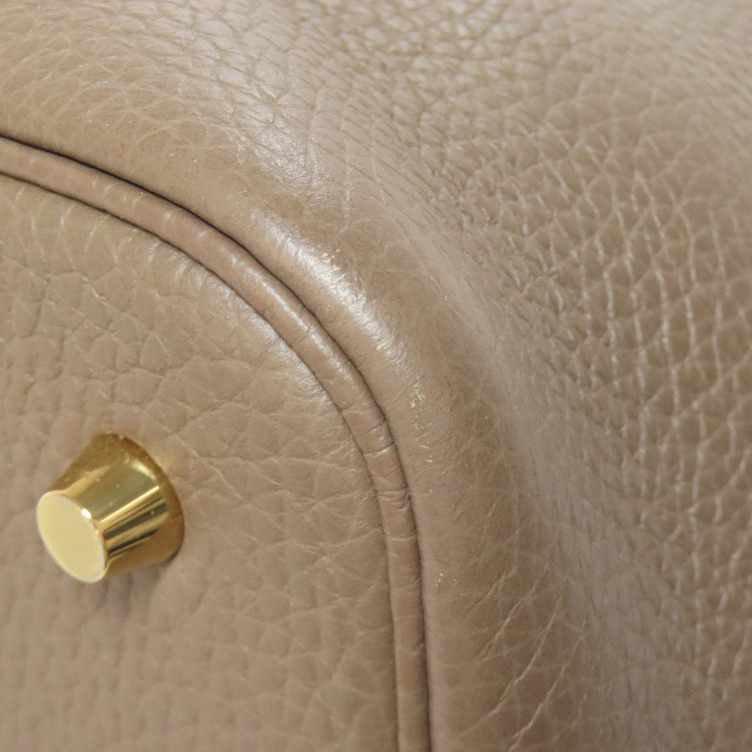 HERMES Handbag Taurillon Clemence beige Picotin Lock MM Etoupe Gold Metal