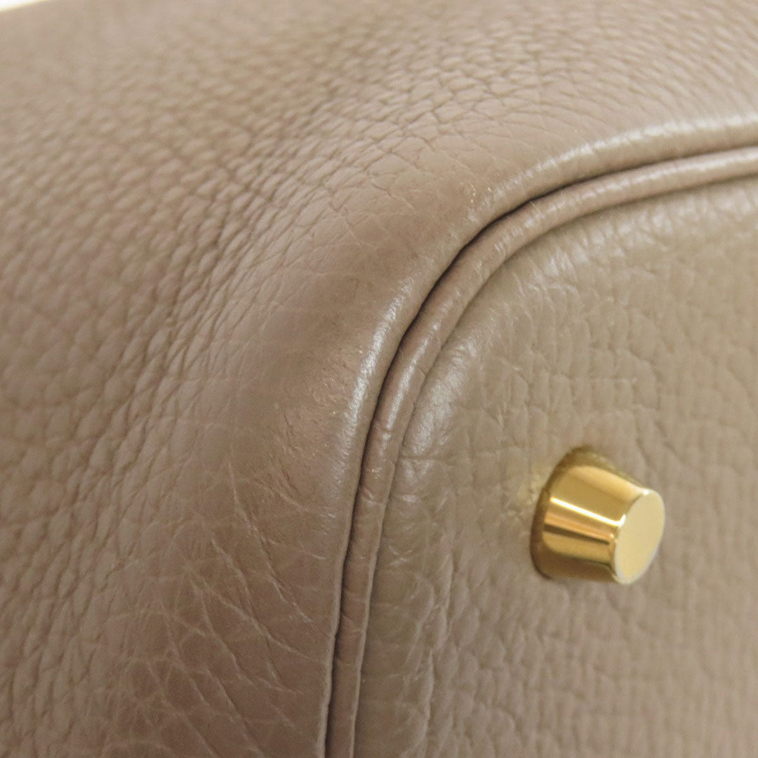 HERMES Handbag Taurillon Clemence beige Picotin Lock MM Etoupe Gold Metal