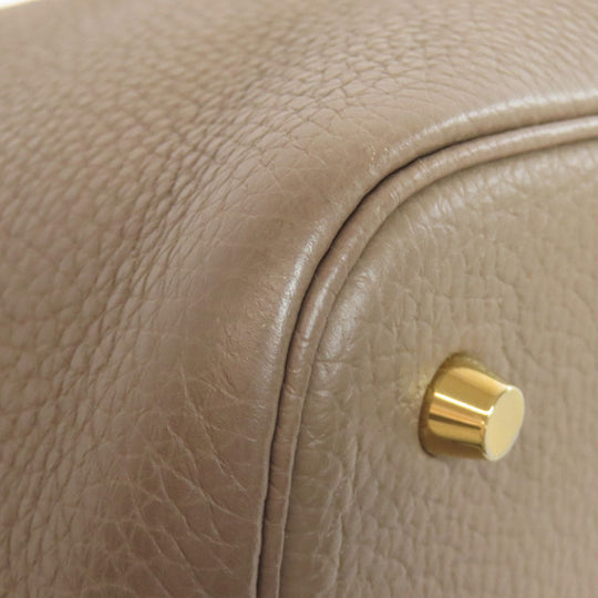 HERMES Handbag Taurillon Clemence beige Picotin Lock MM Etoupe Gold Metal