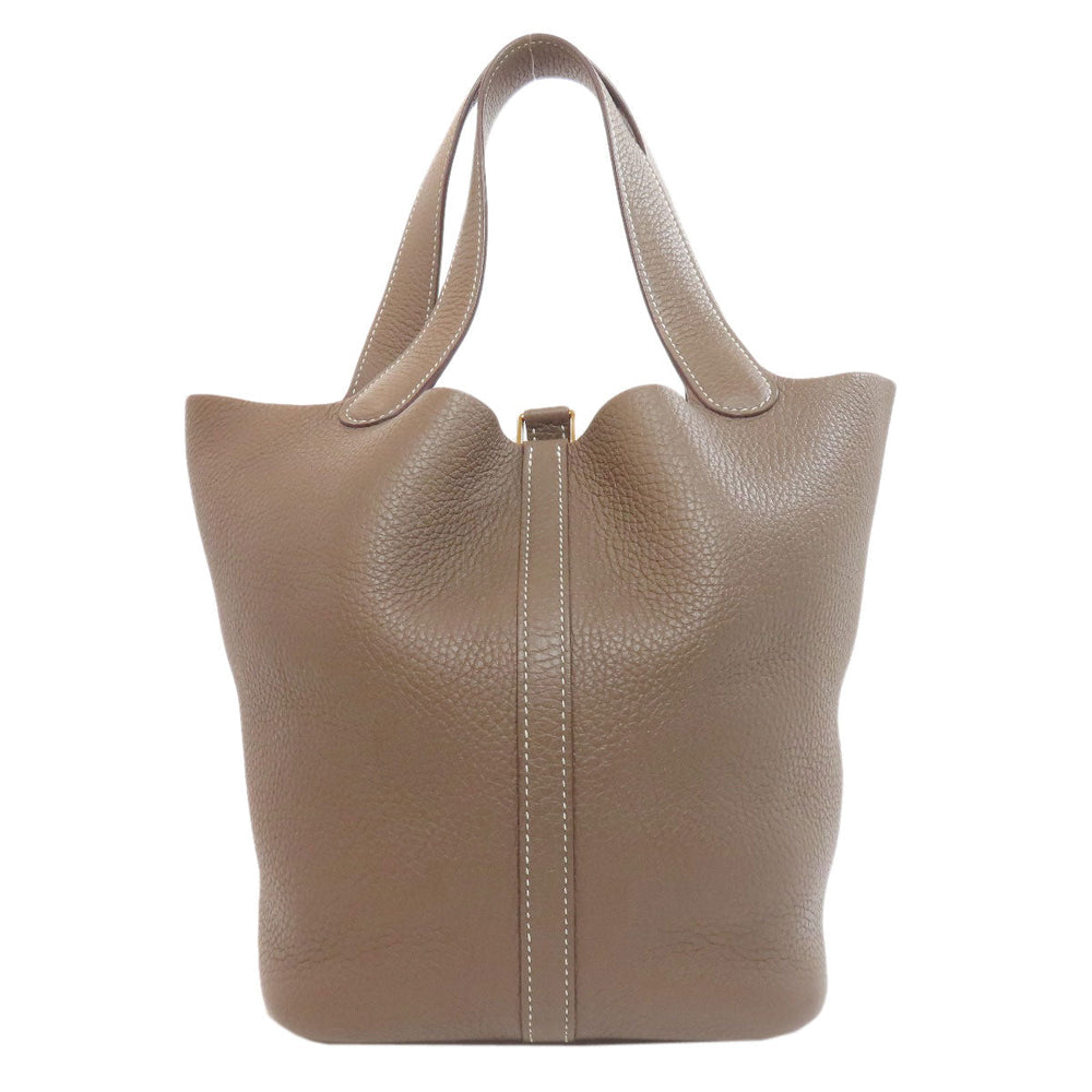 HERMES Handbag Taurillon Clemence beige Picotin Lock MM Etoupe Gold Metal