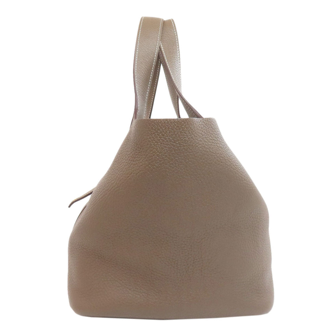 HERMES Handbag Taurillon Clemence beige Picotin Lock MM Etoupe Gold Metal