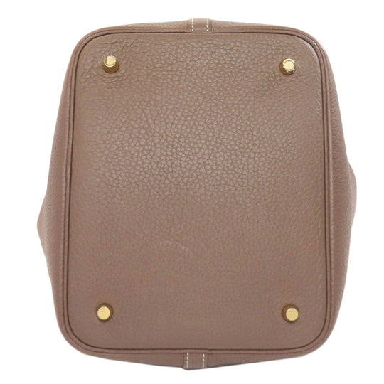 HERMES Handbag Taurillon Clemence beige Picotin Lock MM Etoupe Gold Metal