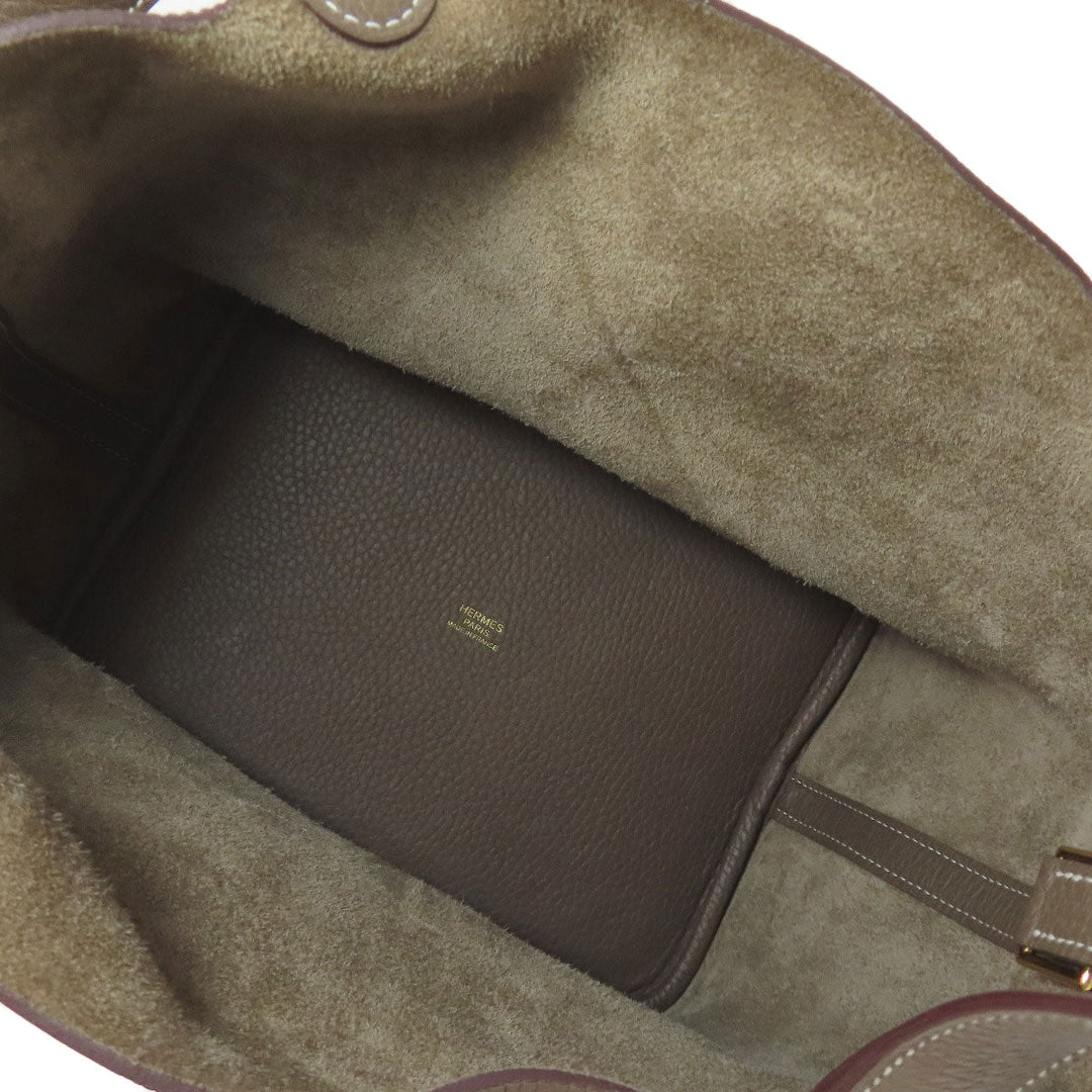HERMES Handbag Taurillon Clemence beige Picotin Lock MM Etoupe Gold Metal