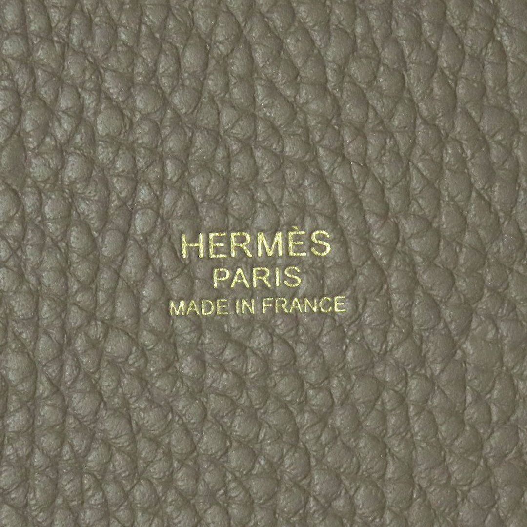 HERMES Handbag Taurillon Clemence beige Picotin Lock MM Etoupe Gold Metal