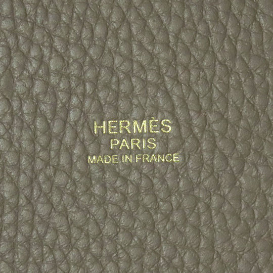 HERMES Handbag Taurillon Clemence beige Picotin Lock MM Etoupe Gold Metal