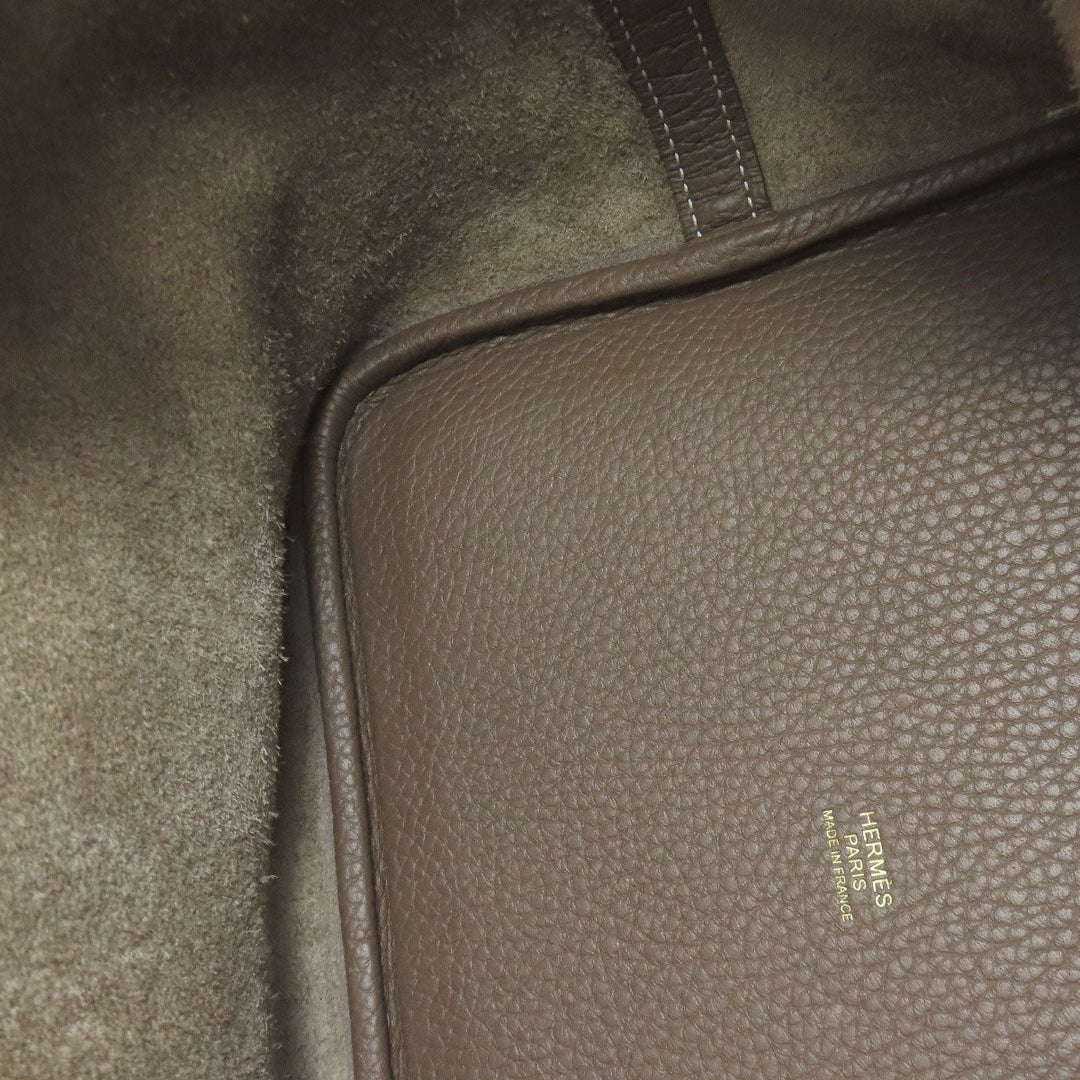 HERMES Handbag Taurillon Clemence beige Picotin Lock MM Etoupe Gold Metal