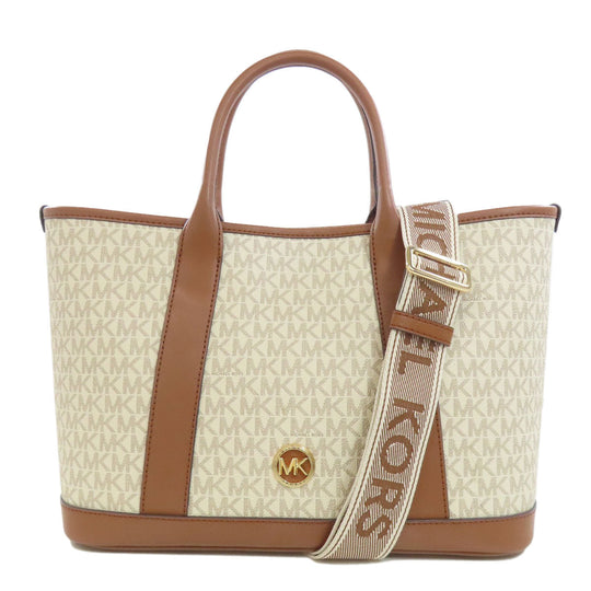 MICHAEL KORS Tote Bag PVC white MK Signature 2WAY Women Used Authentic