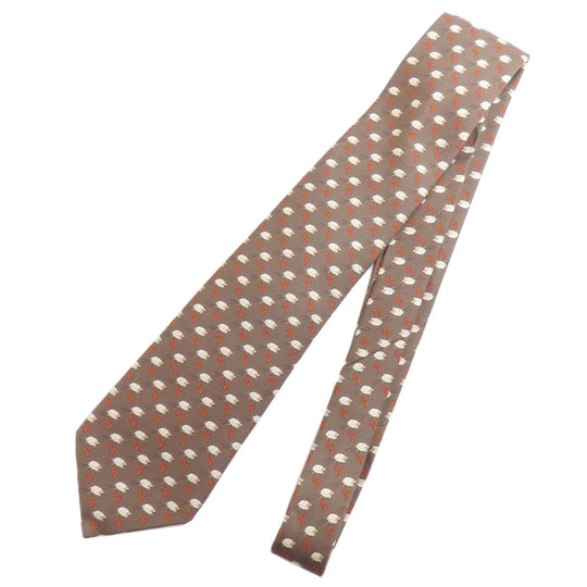 HERMES tie silk Brown SheepPattern mens Used Authentic