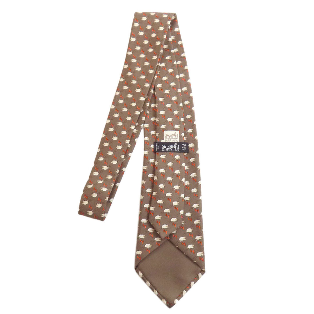 HERMES tie silk Brown SheepPattern mens Used Authentic