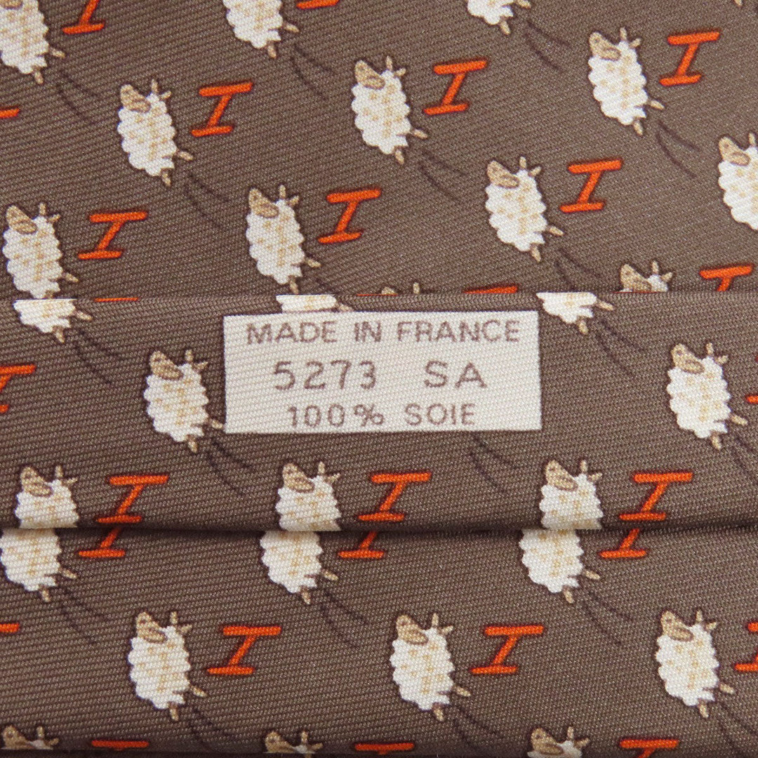 HERMES tie silk Brown SheepPattern mens Used Authentic