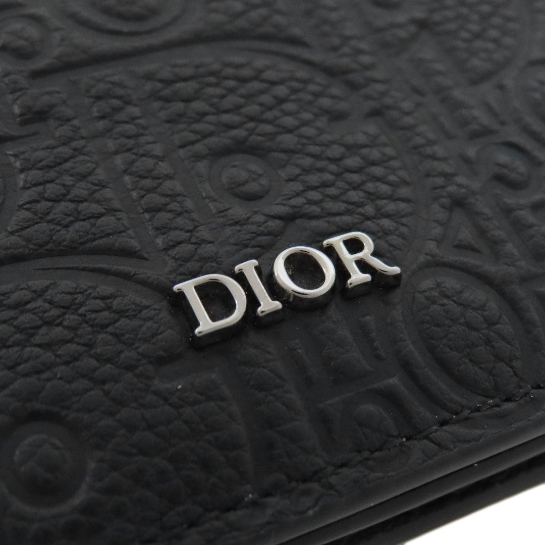 Christian Dior Card Case leather black Trotter Pattern