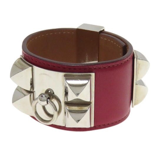 HERMES bracelet Calfskin Red Collie do cyan Women Used Authentic