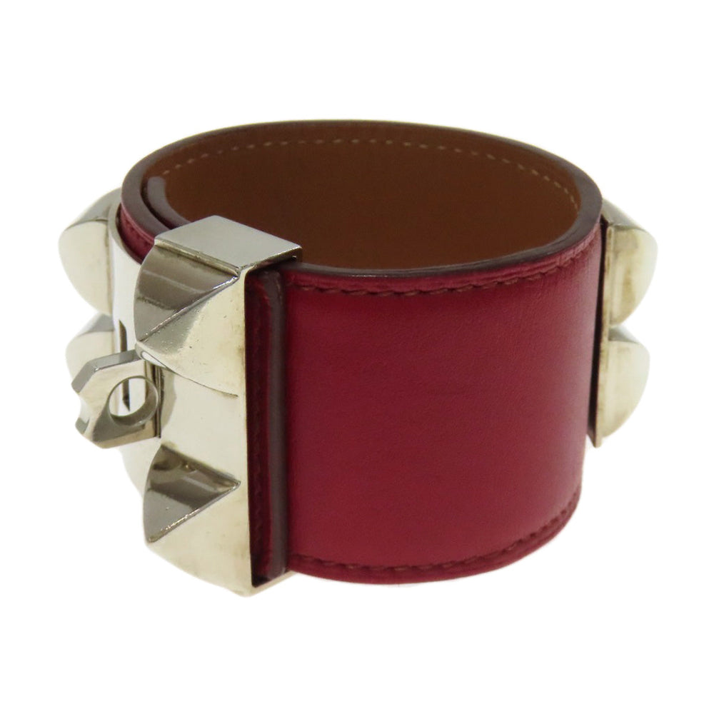 HERMES bracelet Calfskin Red Collie do cyan Women Used Authentic