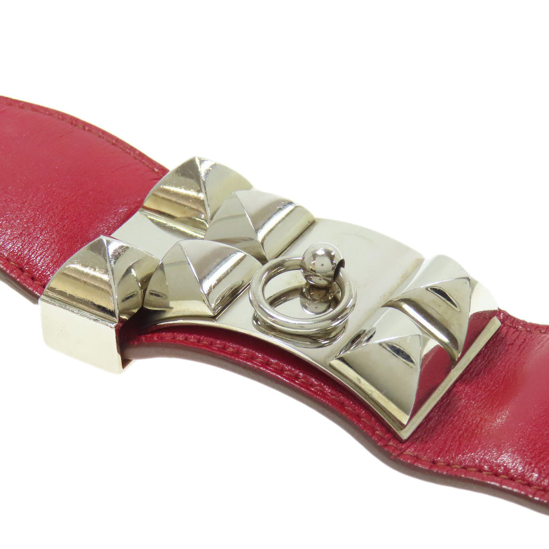 HERMES bracelet Calfskin Red Collie do cyan Women Used Authentic