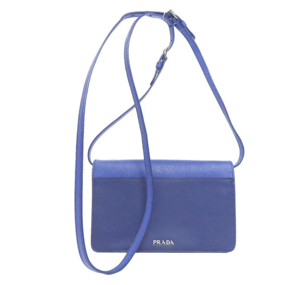 PRADA Long Wallet Purse Safiano blue Shoulder wallet