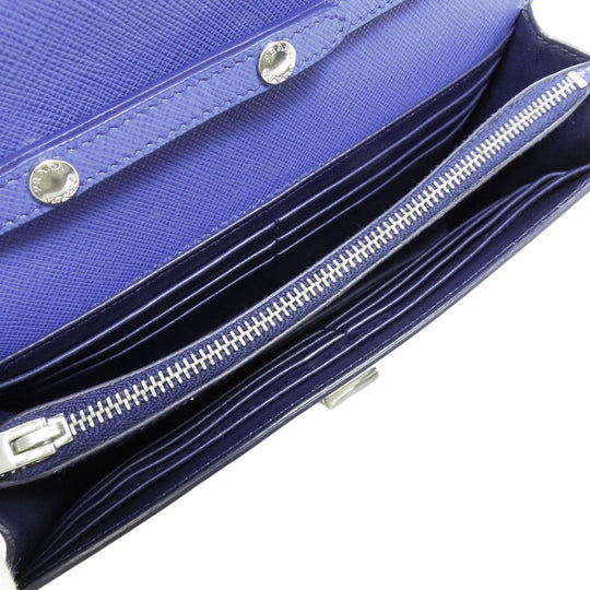 PRADA Long Wallet Purse Safiano blue Shoulder wallet