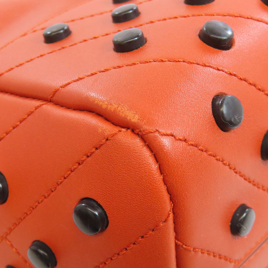 TOD�fS Tote Bag leather Orange Studs Women Used Authentic