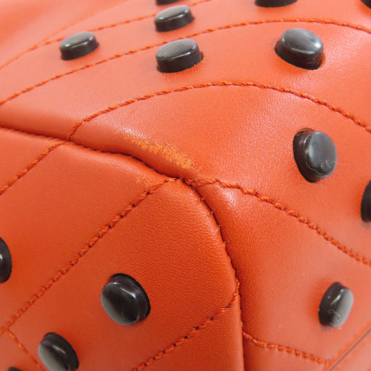 TOD�fS Tote Bag leather Orange Studs Women Used Authentic
