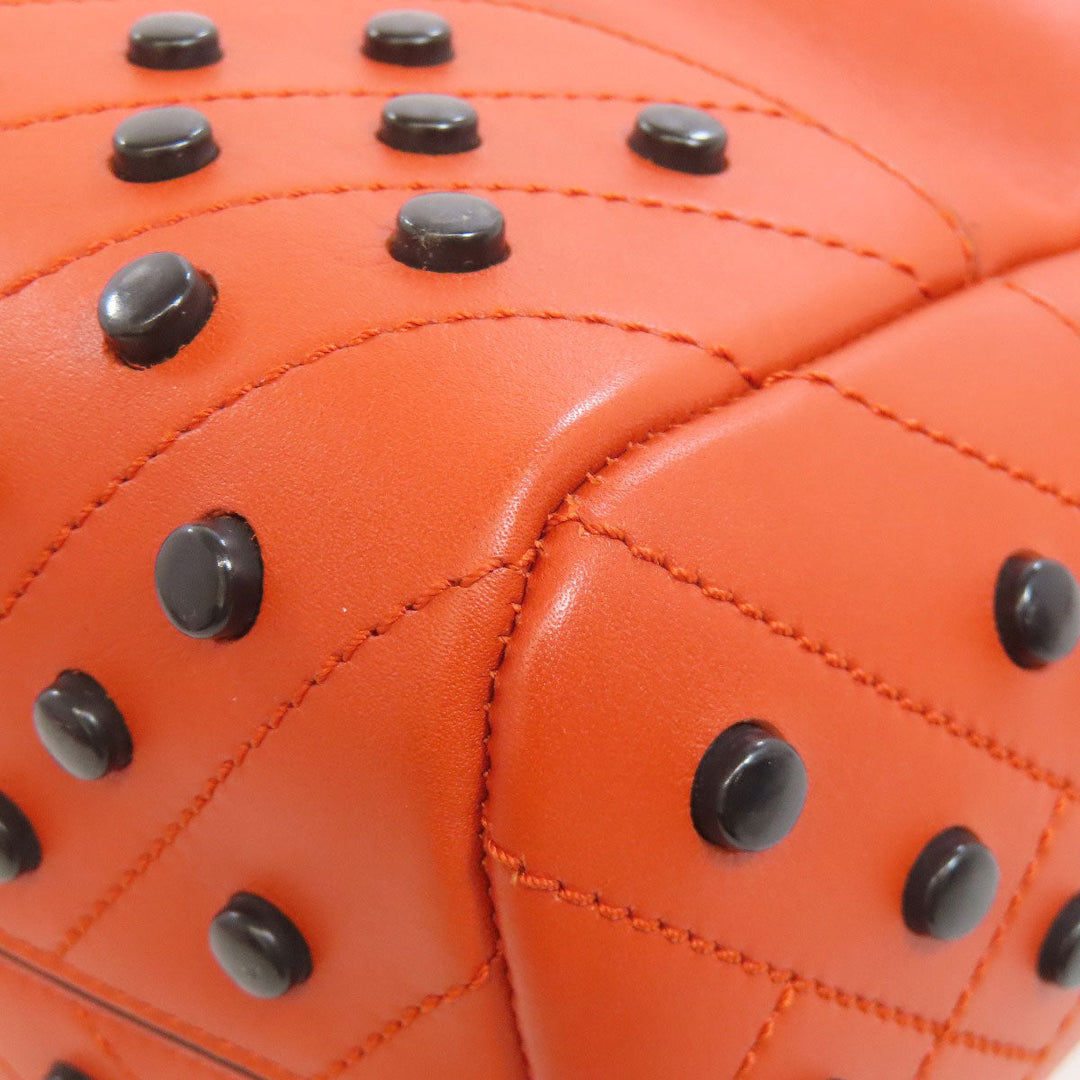 TOD�fS Tote Bag leather Orange Studs Women Used Authentic