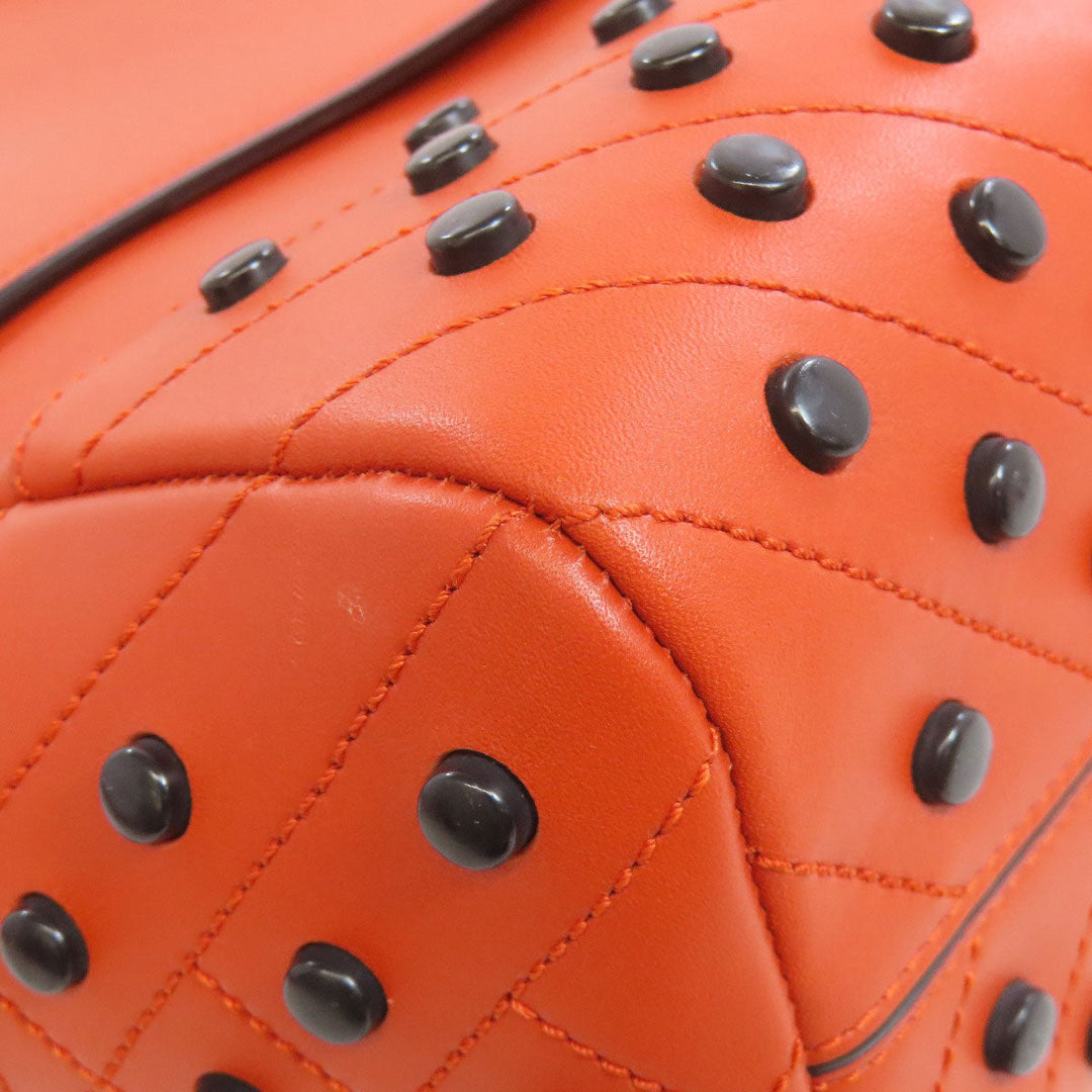TOD�fS Tote Bag leather Orange Studs Women Used Authentic